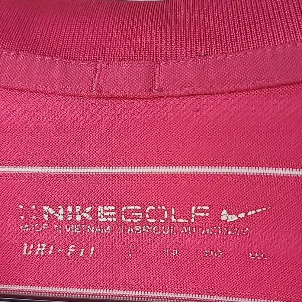 Nike Golf Men's XXL Dri-Fit Tech Core Stripe Polo Shirt Coral Pink Jersey Top